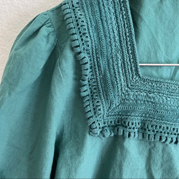 Zara Teal Square Neck Embroidered Blouse Sz M - Picture 2 of 6
